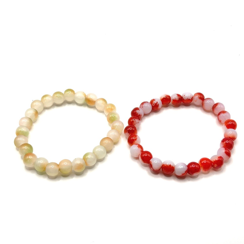 Beaded Stretch Bracelet Set Unisex OS Multi Color Agate Style Boho Jewelry Gift